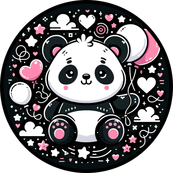 Kawaii Cute Panda Bear Balloons Hearts Cartoon